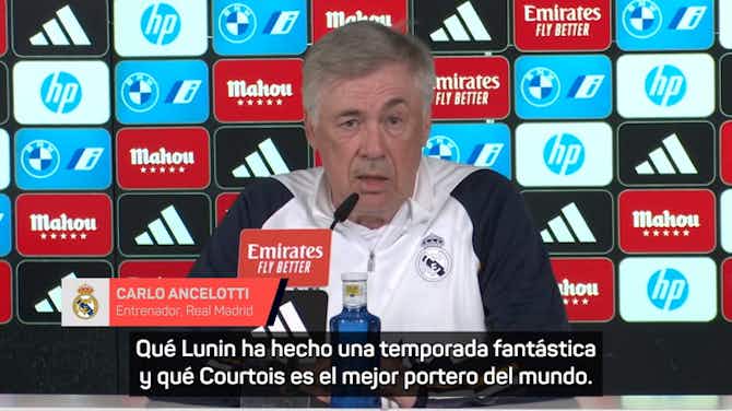 Image d'aperçu pour Ancelotti, sobre el debate Lunin-Courtois: "Yo puedo hablar con los jugadores, y entender más cosas"