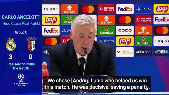 Pratinjau gambar untuk Stand in goalkeeper Lunin 'decisive' for Real Madrid says Ancelotti