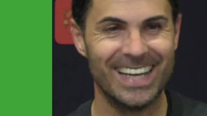 Preview image for Arteta laughs after on if the boss will support Spurs to beat City