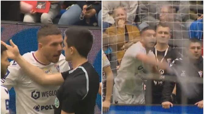Preview image for Video: Lukas Podolski bizarrely sent off during charity match and responds by throwing water at referee