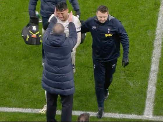 Article image:Tottenham ace was seen leaving the stadium on crutches with a leg brace