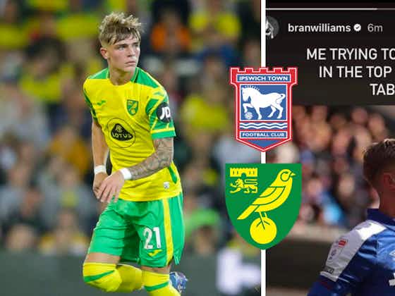Article image:Ipswich Town defender Brandon Williams mocks former club Norwich City on Instagram