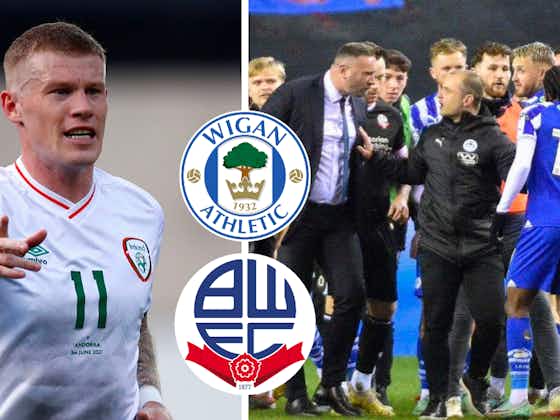 Article image:James McClean reacts to Ian Evatt flashpoint after Wigan Athletic v Bolton Wanderers