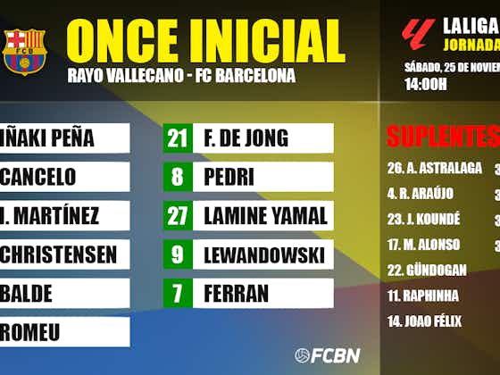 Imagen del artículo:Rayo Vallecano-FC Barcelona: Alineaciones de la jornada 14 de LaLiga 2023-2024