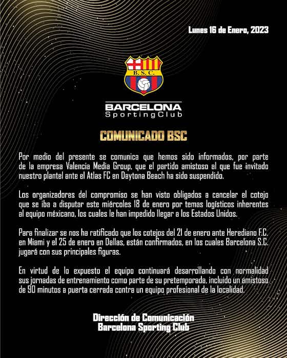 Imagen del artículo:Barcelona anuncia la suspensión del encuentro contra el Atlas FC