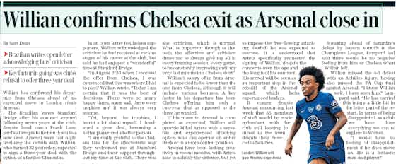 Article image:Mikel Arteta specifically requested Arsenal sign Willian despite concerns