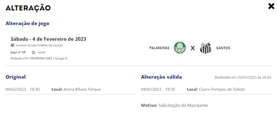 Imagem do artigo:Clássico entre Palmeiras e Santos será realizado no Estádio do Morumbi