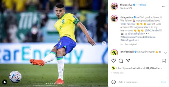 Article image:Chelsea veteran Thiago Silva reacts after Brazil qualify for 2022 World Cup last 16