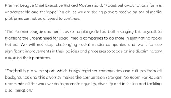 Article image:English football announces complete social media boycott