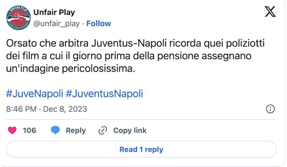 Immagine dell'articolo:📸 Juve-Napoli, le reazioni social: Mazzarri ⌚️ e tutti pazzi per Gatti 🐈