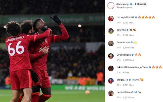 Article image:Diogo Jota takes to Instagram to thank Divock Origi following his unbelievable miss at Molineux
