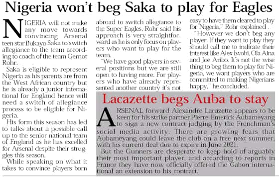 Article image:Nigeria will not ‘beg’ Bukayo Saka to play for them
