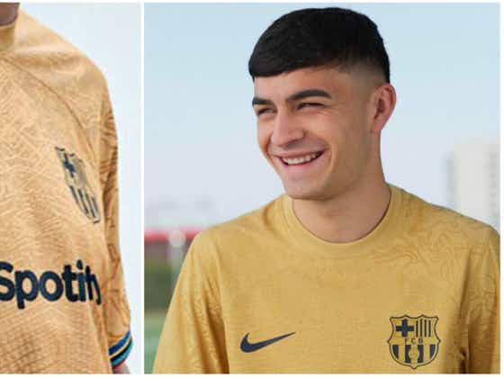 Article image:Barcelona's away kit 2022/2023: Catalan club release golden 1992 Olympics themed jersey