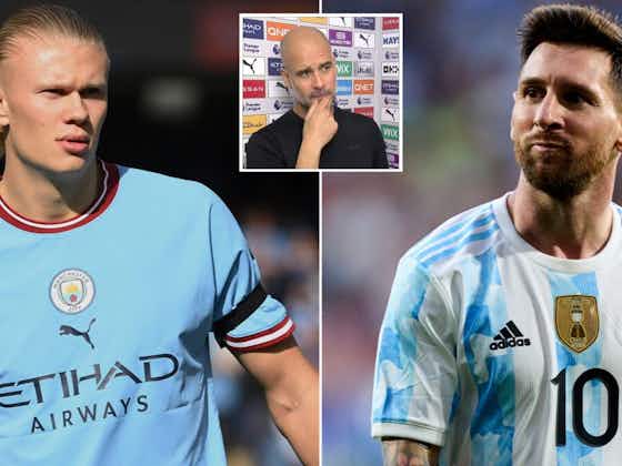 Article image:Erling Haaland v Lionel Messi: Pep Guardiola explains the difference