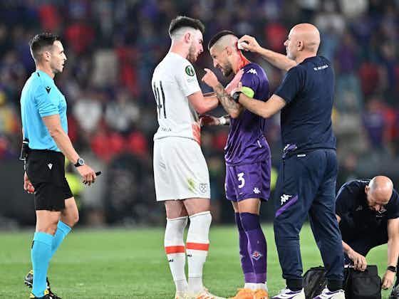 Article image:Fiorentina condemn West Ham fans for hurling objects at Cristiano Biraghi in fierce Europa Conference League final clash