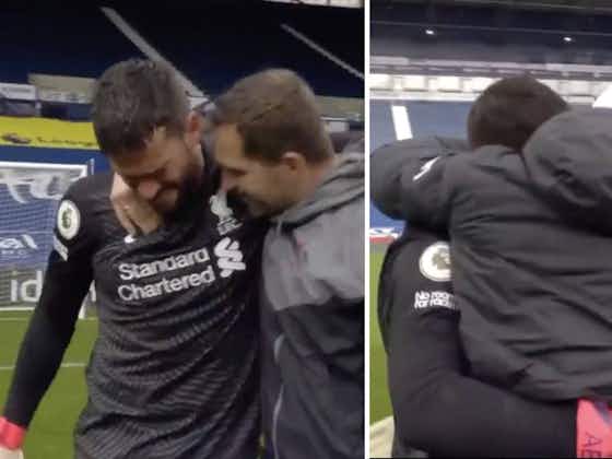 Article image:Video: Emotional Liverpool hero Alisson sheds a tear and hugs Jurgen Klopp after scoring dramatic winner