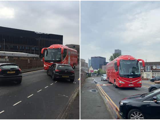 Article image:(Photos) – Some Man United fans block Liverpool coach and slash it’s tires as protesting fans look to disrupt Old Trafford fixture once more