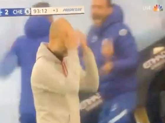 Article image:Video: Late Chelsea winner forces frustrated Pep Guardiola to slap his bald head as Man City manager cannot believe collapse