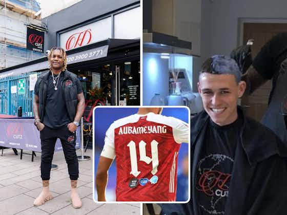Article image:(Photo) Arsenal ace Aubameyang debuts new hairstyle after trip to Phil Foden’s bleaching barber