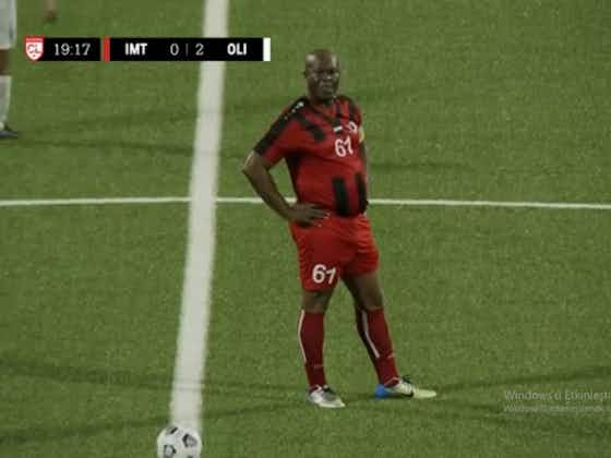 Article image:60-year-old vice president of Suriname Ronnie Brunswijk takes the pitch for CONCACAF fixture