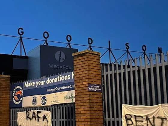 Article image:(Photo) ‘Not welcome’ – Expletive-laden banners protesting against ex-Liverpool boss Benitez’s potential Everton appointment left at Goodison Park