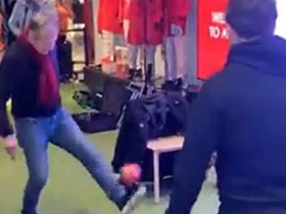 Article image:(Video) ‘Who’s got the better left peg?’ – Watch as two ex-Reds share keepy-ups in Liverpool club shop