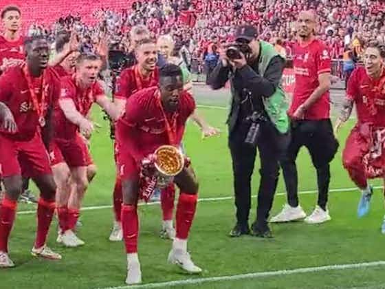 Article image:(Video) Heartwarming moment Naby Keita hands Divock Origi the FA Cup so that he can celebrate with the Liverpool fans
