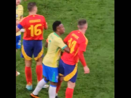 Article image:WATCH: Vinicius Junior picks fight with Aymeric Laporte, Joselu takes issue with him, and Laporte’s response