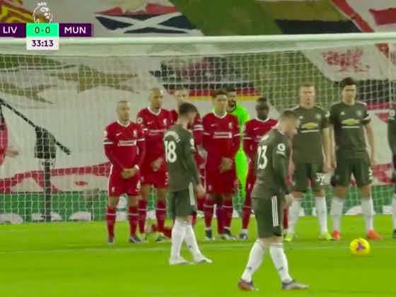 Article image:Video: Bruno Fernandes free-kick inches from giving Man United lead at Anfield