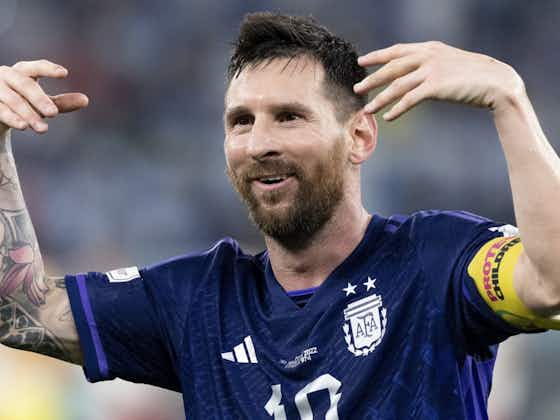 Article image:Lionel Messi reacts to Argentina reaching World Cup knockouts