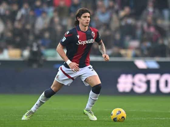 Article image:Bologna’s Riccardo Calafiori: “It was wonderful to return to the Olimpico and face my ex-teammates.”