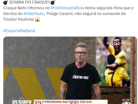 Imagem do artigo:No ‘Donos da Bola’, Neto revela: “Carpini não fica no São Paulo” e crítica possível saída
