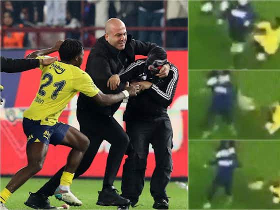 Article image:Michy Batshuayi reacts after spin-kick on fan goes viral in Trabzonspor-Fenerbahce riot