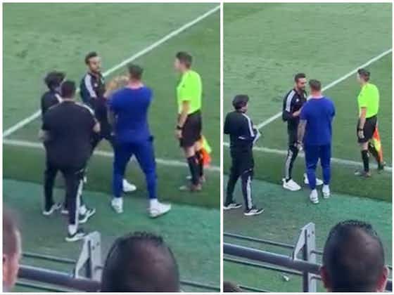 Article image:Fernando Torres and Alvaro Arbeloa clash during Real Madrid vs Atletico Madrid U19s