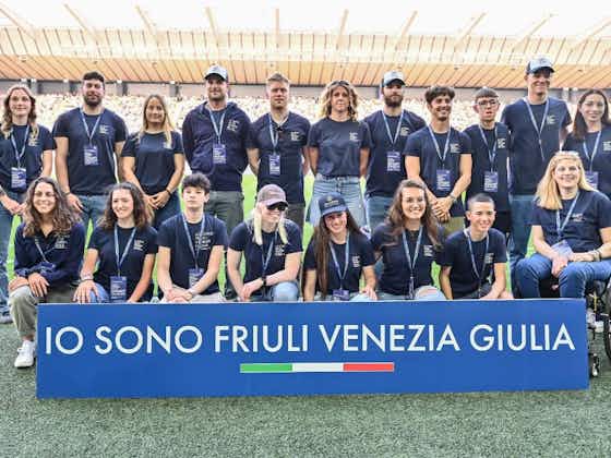 Article image:Athletes from Friuli Venezia Giulia parade at Blueenergy Stadium ahead of Paris 2024