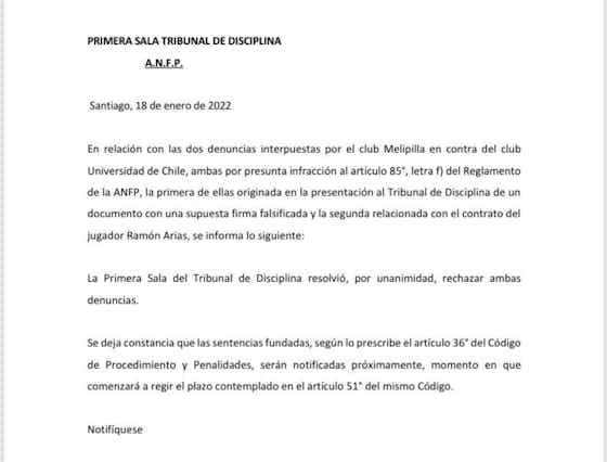 Imagen del artículo:Tribunal de Disciplina rechazó las denuncias de Melipilla contra la “U”