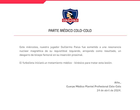 Article image:Colo Colo ya lamenta tres ausencias para el partido con Fluminense