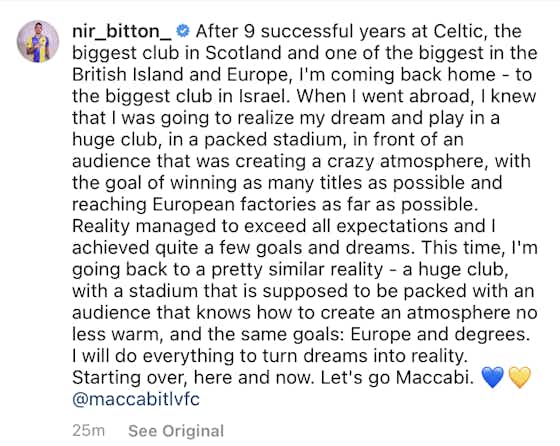 Article image:Nir Bitton praises ‘biggest club in Scotland’ as new club announced
