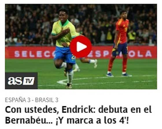 Imagem do artigo:Jornais espanhóis repercutem gol de Endrick pela Seleção: “Colocou o Bernabéu no bolso”
