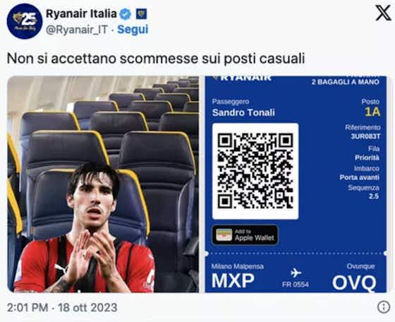 Immagine dell'articolo:📸 Ryanair prende in giro Tonali: "No scommesse sui posti". Poi cancella