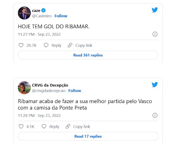 Imagem do artigo:Gol de Ribamar contra o Londrina rende memes e pedidos desculpas da torcida do Vasco; veja