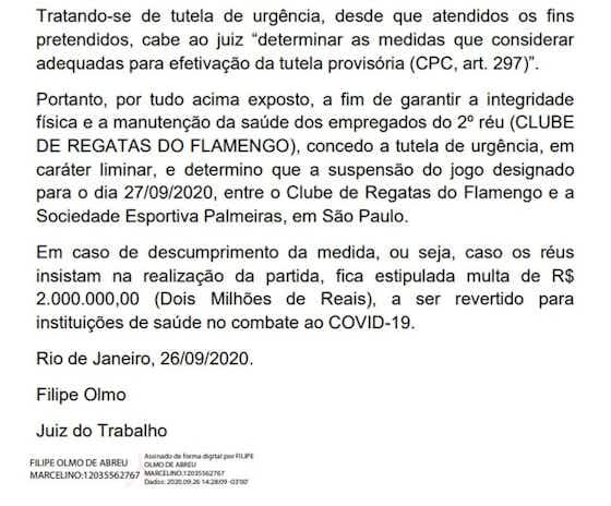 Imagem do artigo:🚨 Justiça suspende Palmeiras x Flamengo