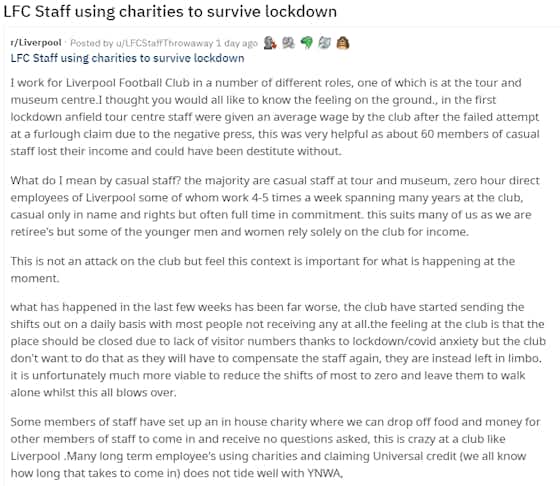 Article image:Liverpool FC issue response to claims made by Reddit user claiming to work at the club