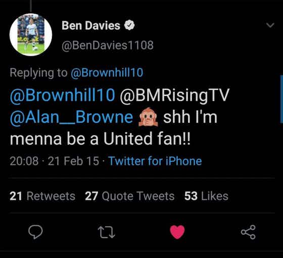 Article image:Liverpool signing Ben Davies appears to be fan of rivals Manchester United with another tweet emerging after ‘nobody likes Scousers’ post