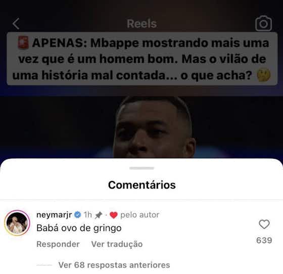 Image de l'article :Neymar Junior leaves lewd comment under Instagram post praising Kylian Mbappe