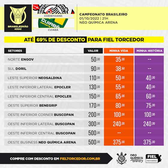 Imagem do artigo:Corinthians inicia venda de ingressos para jogo contra o Cuiabá, pelo Brasileirão; saiba detalhes