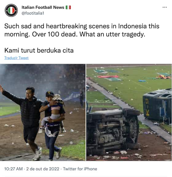 Imagem do artigo:⚠️ Indonésia confirma ao menos 125 mortos em tragédia; FIFA se pronuncia