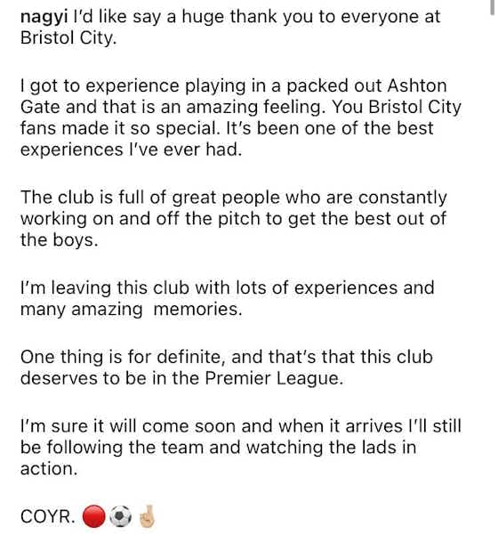 Article image:Adam Nagy sends heartwarming Bristol City message following Ashton Gate exit