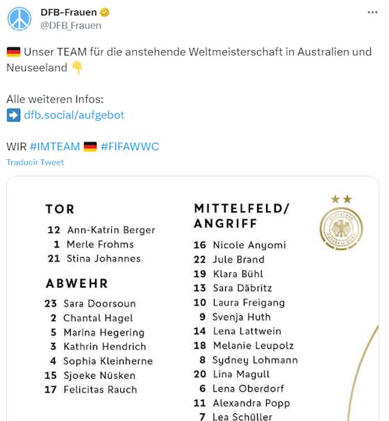 Imagen del artículo:🇩🇪 Lista confirmada. Alemania presenta a sus 23 para el Mundial