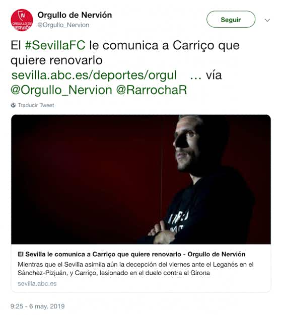 Imagen del artículo:⚡️🗣El Sevilla quiere renovar a Carriço